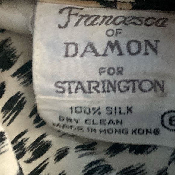 Vintage Francesca of Damon For Starington Wrap Silk Blouse Black White Size 6 - Picture 7 of 10